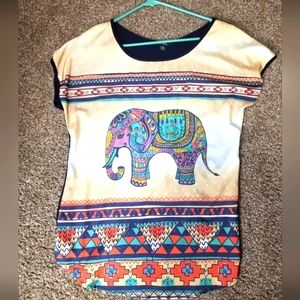 Espresso Elephant Tribal Print Blouse/Size Medium